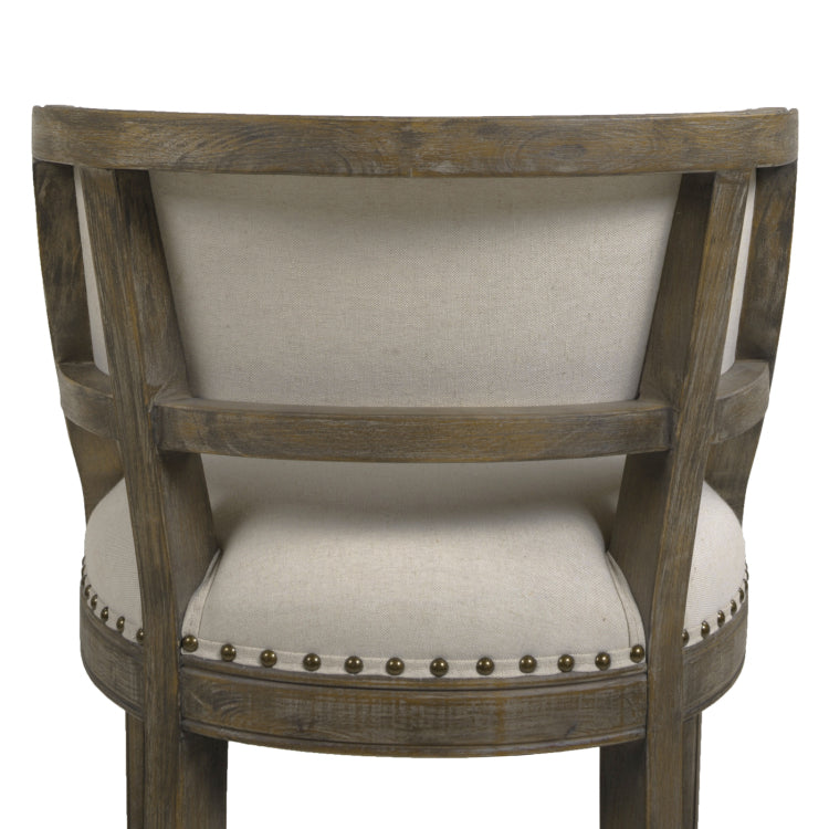 Paris 26.5" Farmhouse Counter Height Bar Stool With Backrest, Light Beige Linen