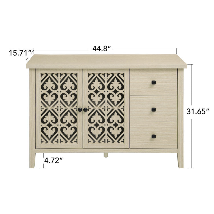 Hollowed Out Cabinet With 2 Door 3 Drawers, American Furniture, Suitable For Bedroom, Living Room, Study