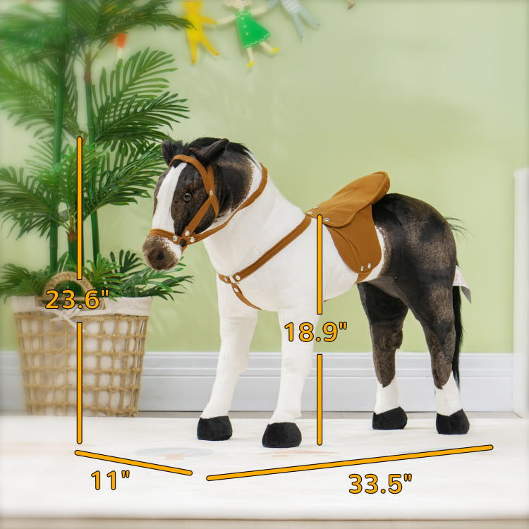 Qaba Ride On Horse For Toddlers 3 8 Years Old, Riding Horse With Neighing Sound, Stuffed Animal Horse Toy For Kids With Padding, Brown