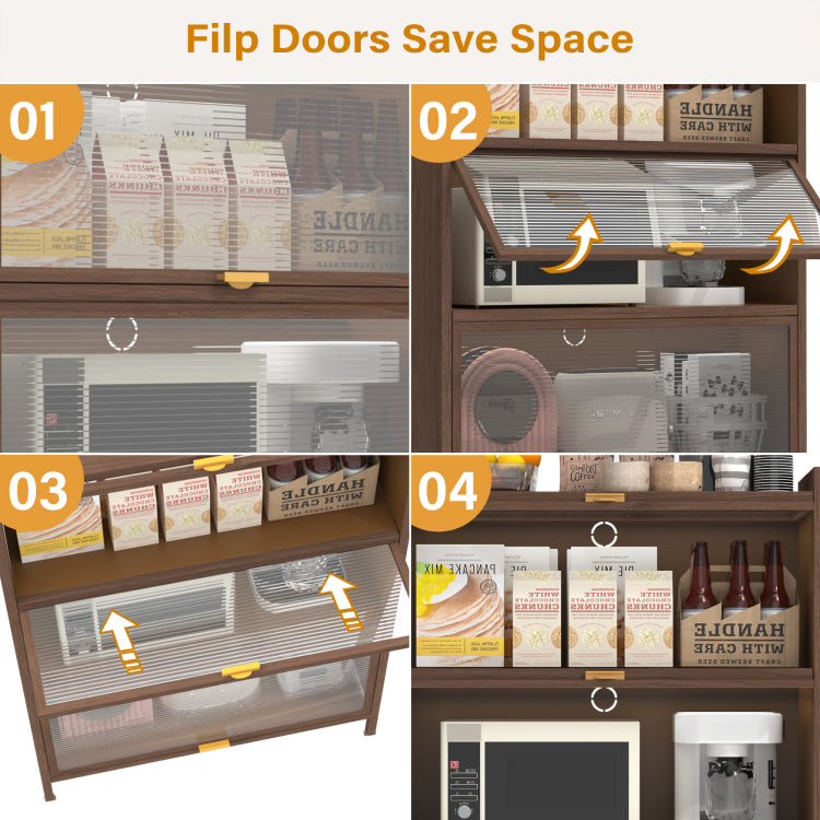 44'' Tall Metal 3 Flip Doors Cabinet, With Ample Storage Space For Bedroom, Office, Living Room, Hallway, Entryway Walnut