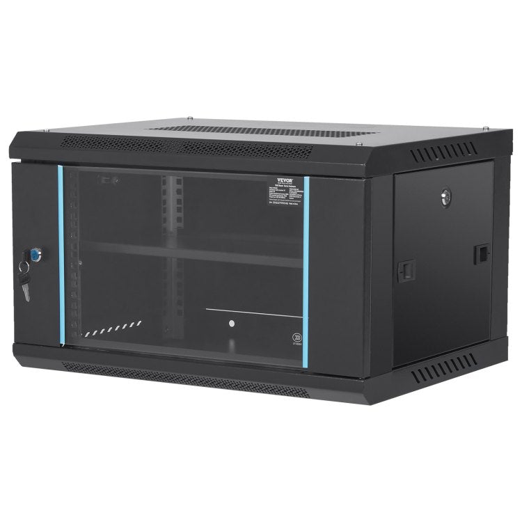 6U Wall Mount Network Server Cabinet, 15.5'' Deep, Server Rack Cabinet Enclosure, 200 Lbs Max. Ground Mounted Load Capacity, With Locking Glass Door Side Panels, For It Equipment, A V Devices