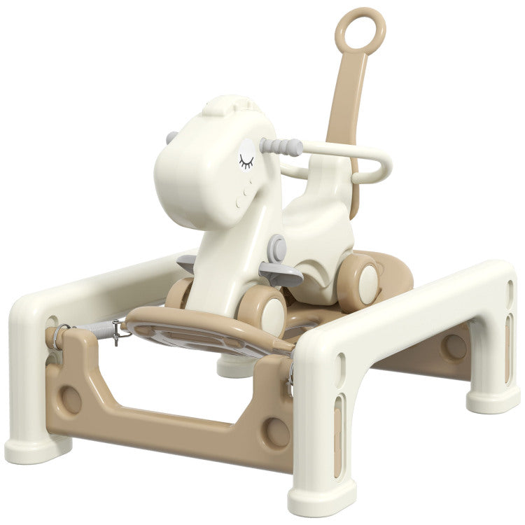 Qaba 5 In 1 Rocking Horse For Toddlers Years 1 6, Kids Spring Ride On Horse Balance Bike With Detachable Balance Board, Push Handle & Footrest For Baby Boys And Girls, Cream White
