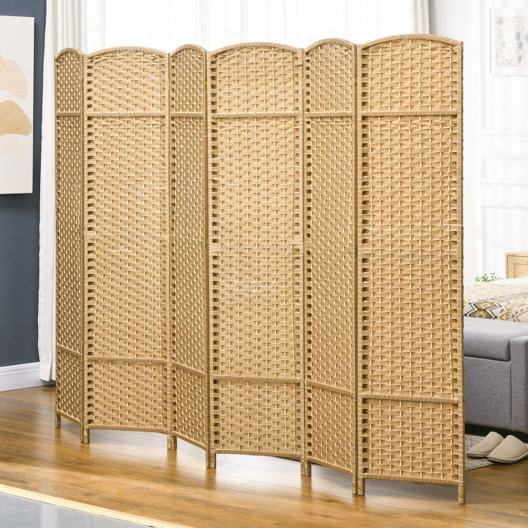 Homcom Room Divider, 6 Panel Folding Privacy Screen, 5.6' Tall Freestanding Wall Partition For Home Office, Bedroom, Nature Wood