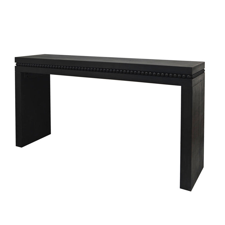 64In Modern Black Wood Console Table Elegant Entryway Table With Decorative Beaded Trim