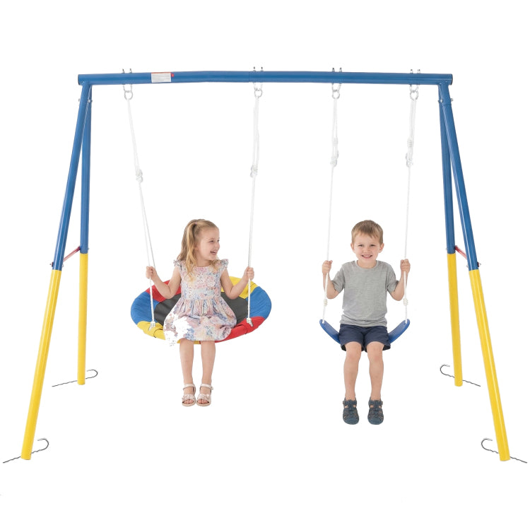 Swing Set For Backyard, 330Lbs Swing Set With Heavy Duty A Frame Metal Outdoor Swing Stand, 1 Saucer Swing Seat & 1 Belt Swings Seat