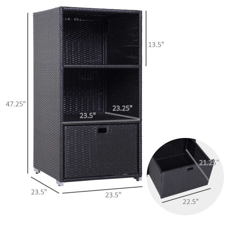 Outsunny Valet Pool Towel Rack, Waterproof Pe Plastic Rattan Wicker Storage Organizer, Indoor Outdoor Spa, And Hot Tub Accessory Storage, 2 Shelves, 1 Basket Drawer, Espresso