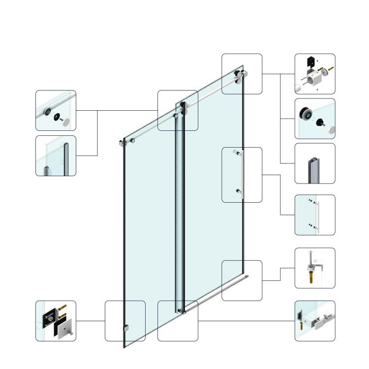 60*76"Fixed & Sliding Shower Door, Round Tube Hardware, Clear Glass Shower Door, 3 8 10Mm Sgcc Tempered Glass, Stainless Steel