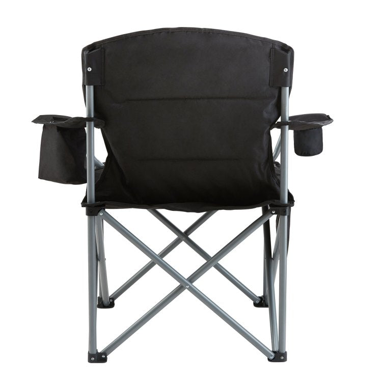 Camping Folding Chair For Adults, Portable Heavy Duty Outdoor Quad Lumbar Back Padded Arm Chairs With Side Pockets, Cup Holder And Cooler Bag For Beach, Lawn, Picnic, Fishing, Backpacking, Black