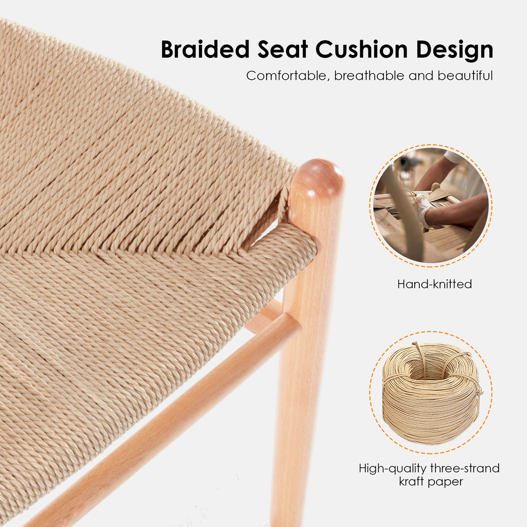 Wishbone Barstool,Weave Counter Height Bar Stools, Fully Assembled Rattan Bar Chairs For Kitchen Island,1Pc,Natural