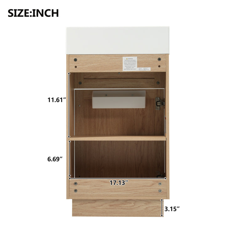 18.5" Bathroom Vanity With Reversible Resin Sink, Mdf Cabinet With Adjustable Shelf And Elegant Zinc Alloy Handles, Wood Grain Melamine Finish, Reversible Door, Rustic Style For Small Spaces