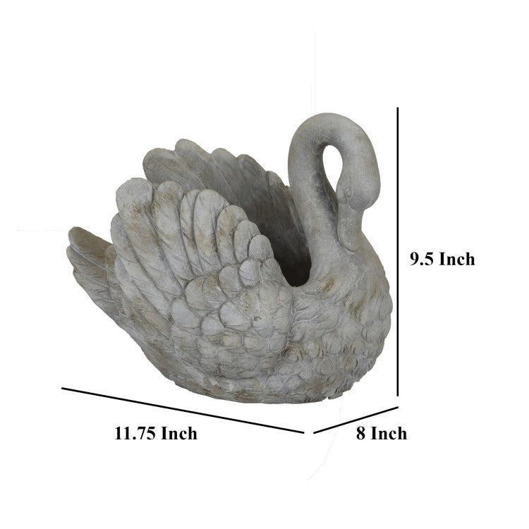 Jina Planter With Swan Sculpted Details, Gray Terracotta 10 Inch