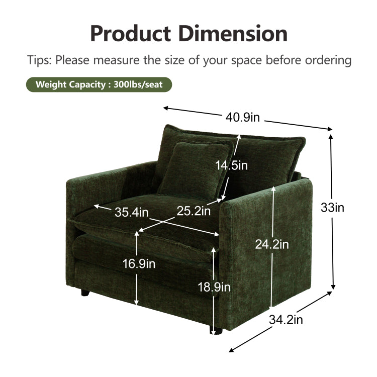 Modern Sofa Couch, 3 Piece Set Extra Deep Seat Sectional Sofa For Living Room, Oversized Sofa, 3 Seat Sofa, Loveseat And Single Sofa, Green Chenille
