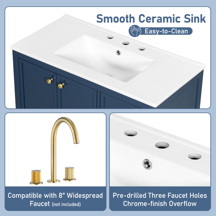 36" Bathroom Vanity With Sink, Bathroom Cabinet With Soft Closing Door, 4 Drawers Of Different Sizes, Solid Wood Frame And Leg, One Package, Blue