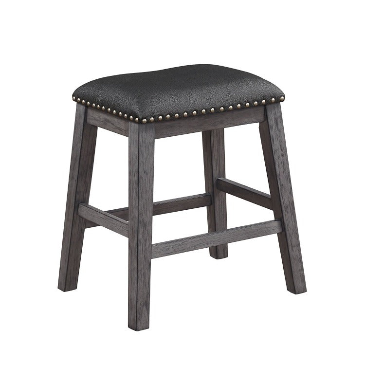 Wood & Leather Counter Height Stool With Nail Head Trim, Set Of 2, Black & Gray