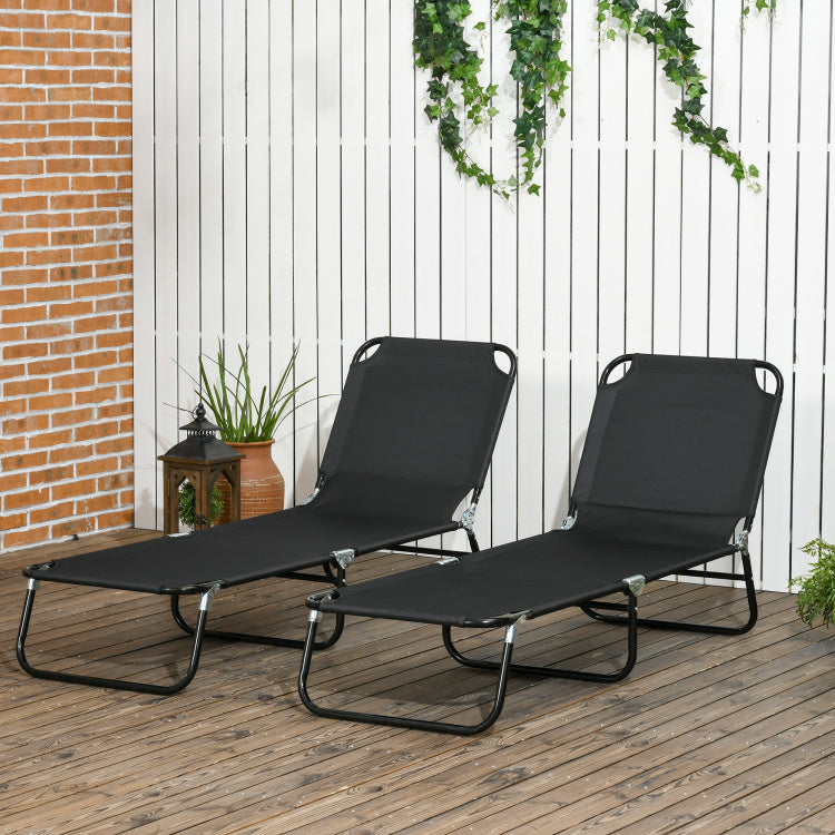 Outsunny 2 Piece Folding Chaise Lounge Pool Chairs, Outdoor Sun Tanning Chairs With 5 Level Reclining Back, Steel Frame For Beach, Yard, Patio, Black