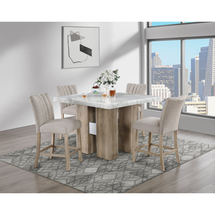 Mikha Natural Bar Table And Beige Bar Stools