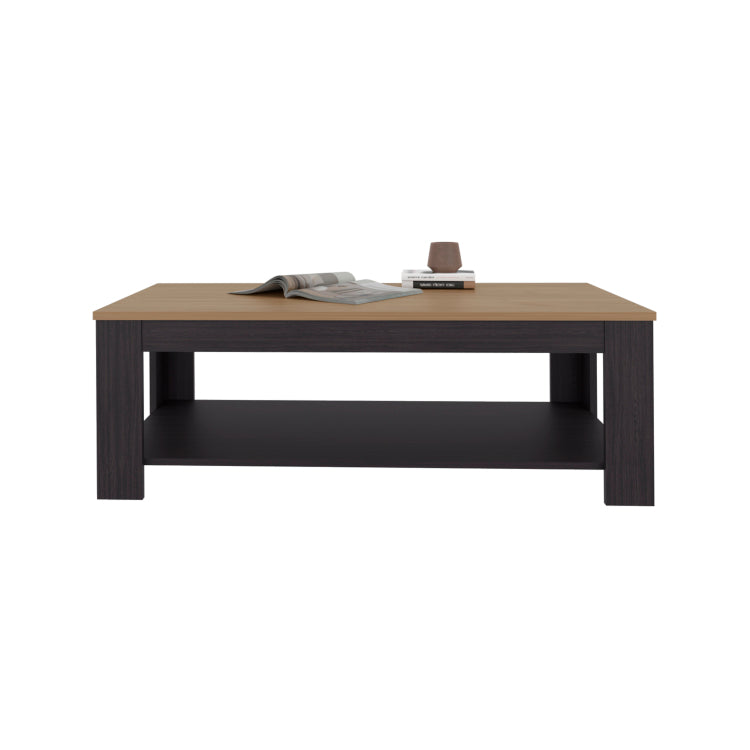 Cecil Coffee Table With Open Storage Shelf For Decor, Modern Design For Living Room Or Lounge Area, Natural Oak