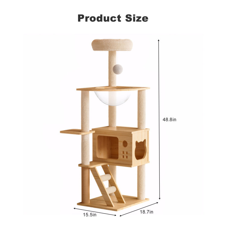 48.8" Modern Cat Tower, Wood Cat Tree Tower For Indoor Cats, Cat Treewith Sisal Covered Scratching Posts And Top Perch, Cat Condo With Acrylic Hammock For Small Large Cats