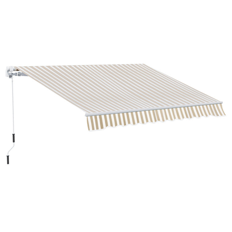 Outsunny 12' X 10' Retractable Awning Patio Awnings Sun Shade Shelter With Manual Crank Handle, 280G M Uv & Water Resistant Fabric And Aluminum Frame For Deck, Balcony, Yard, Beige And White