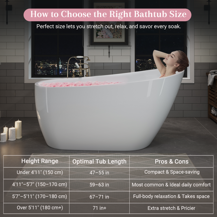 63" Acrylic Freestanding Bathtub, Stylish Deep Soaking Bathtub With Pop Up Drain & Integrated Overflow, Contemporary Stand Alone Bath Tub For Bathroom Spa Or Home Upgrade, Glossy White Th 26A04 63