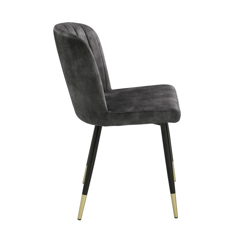 Modern Design Home Furniture Chairs Set Of 2, Charcoal Hued Velvet Upholstery Channel Tufting Black Metal Legs With Gold Finish Accent