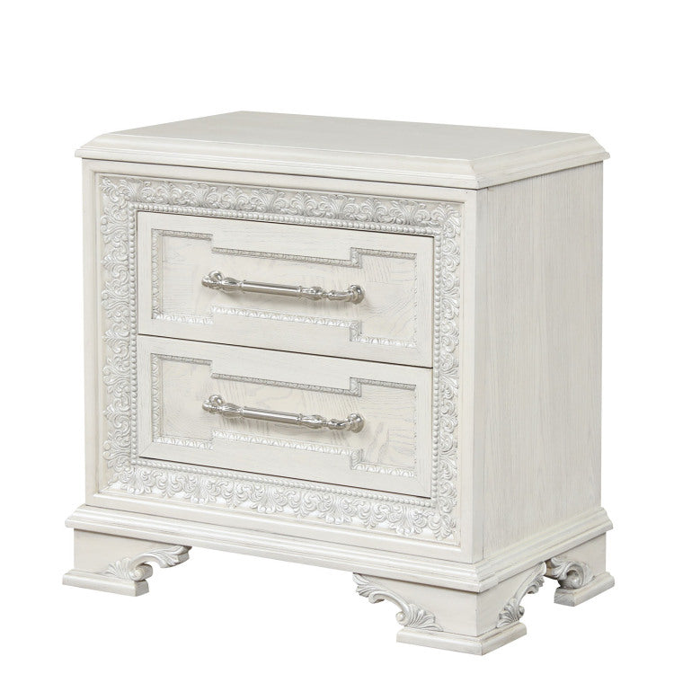 Traditional Style 1Pc Nightstand French And English Dovetail Drawers Ball Bearing Glide Usb Port Creamy White Finish Bedroom Furniture