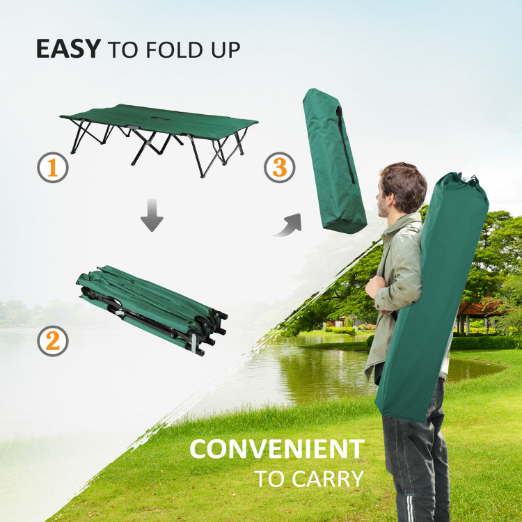 Outsunny 2 Person Folding Camping Cot For Adults, 50" Extra Wide Outdoor Portable Sleeping Cot With Carry Bag, Elevated Camping Bed, Beach Hiking, Green