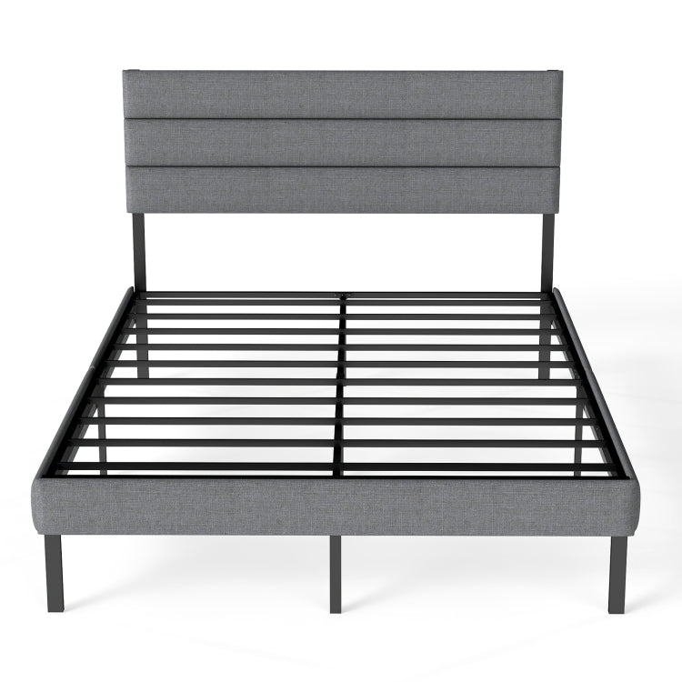 Full Size Upholstered Platform Bed Frame With Headboard, No Box Spring Needed, 14'' Underbed Storage