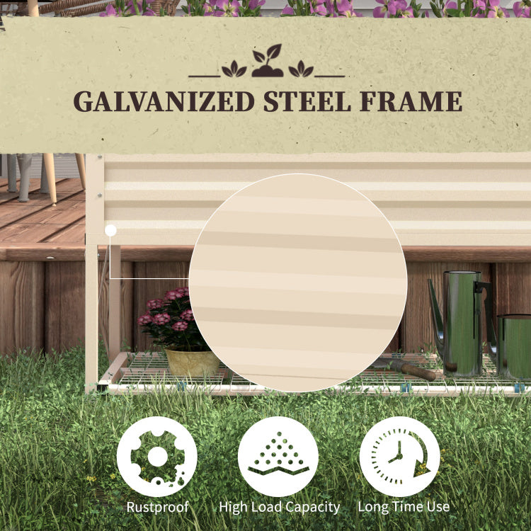 Outsunny Raised Garden Bed With Galvanized Steel Frame, Storage Shelf And Bed Liner, Elevated Planter Box With Legs For Vegetables, Flowers, Herbs, Cream
