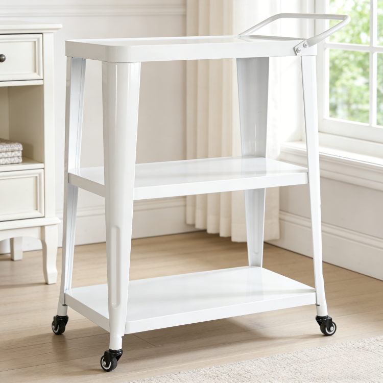3 Tiered Metal Frame, Industrial Dining Cart With Swivel Wheels, White