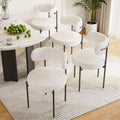 Dining Chairs Set Of 4,Mid Century Modern Kitchen Chair Curved Backrest Round Upholstered Sherpa Dining Chairs With Metal Legs