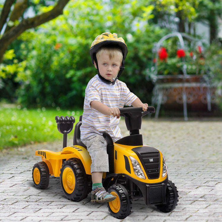 Qaba 2 In 1 Ride On Tractor For Kids, Caterpillar Licensed Ride On Excavator With Shovel & Detachable Trailer, No Power Ride On Push Car For 18 36 Months, Yellow