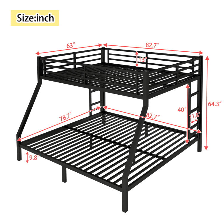 Metal Queen Over King Bunk Bed For Teens And Adults,Space Saving Noise Reduced No Box Spring Needed, Black