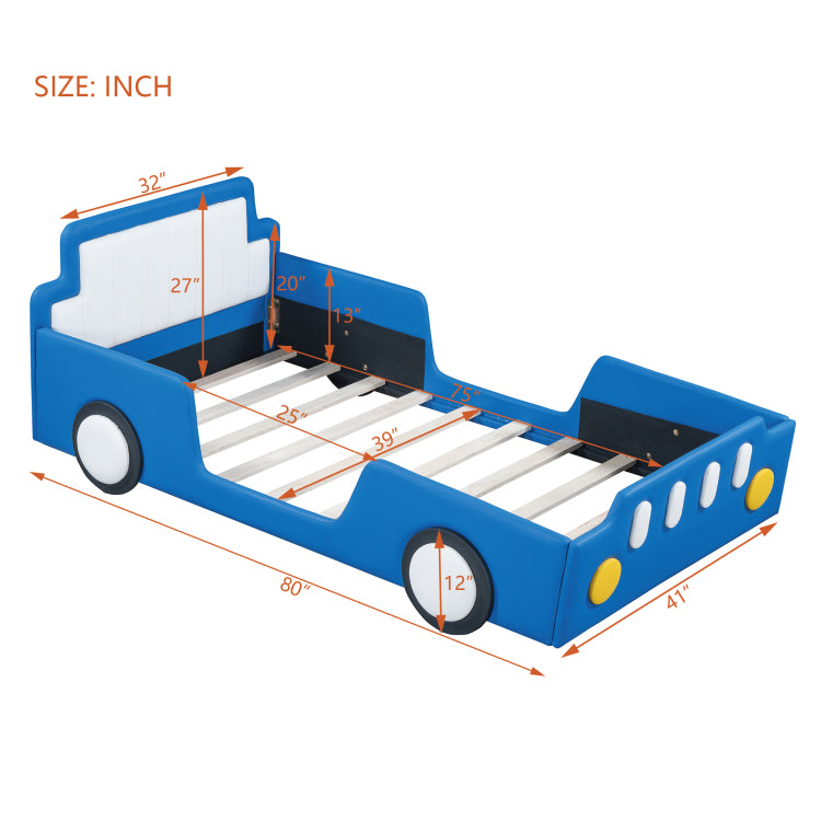 Twin Size Race Car Shaped Platform Bed With Wheels,Blue