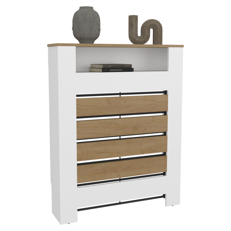 Radiator Cover Mistral Cabinet With Slatted Panel, Modern Home Furniture For Heating Units, Ventilated Decorative Enclosure, Light Oak