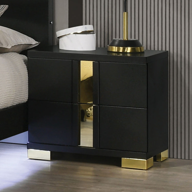 Attractive Beautiful Nightstand Bedroom Furniture Black And Gold Finish Bracketed Metal Legs 1Pc Bedside Table