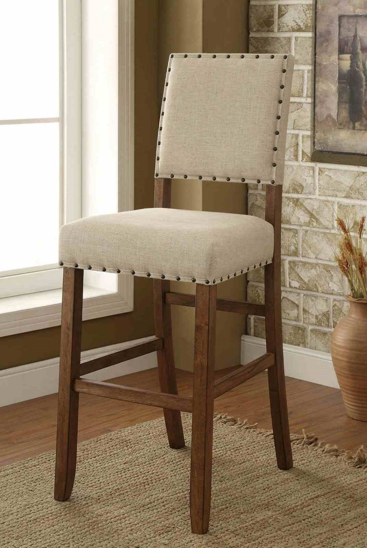 Rustic Style 2Pc Bar Chair Padded Seat And Back Nailhead Trim Rustic Oak Finish Dining Room