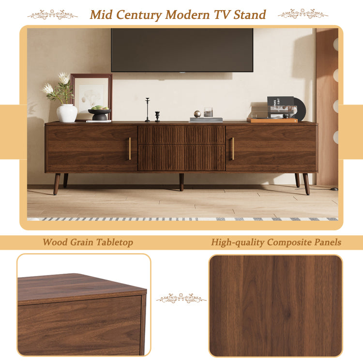 Mid Century Tv Stand With 2 Drawers, Media Console Table For Tvs Up To 80'', Entertainment Center With Storage For Living Room, Bedroom, Home Theatre