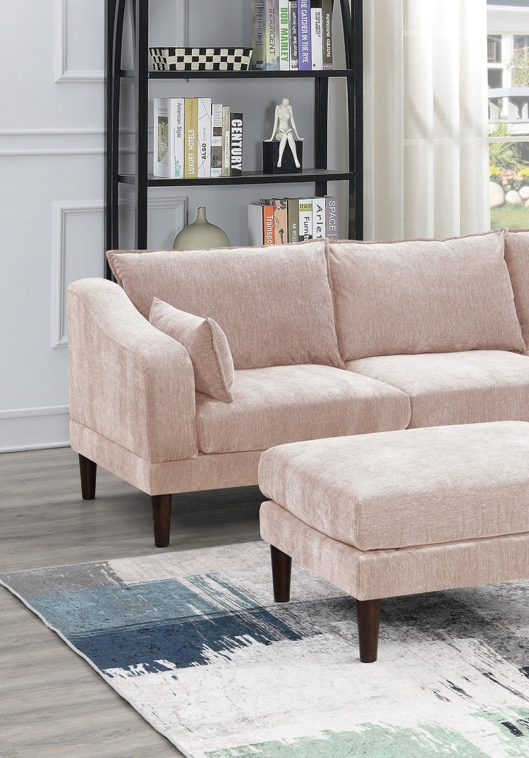 Contemporary 5Pcs Modular Sectional Set One Arm Chairs Armless Chair Ottomans L Shaped Sectional Blush Pink Morgan Fabric
