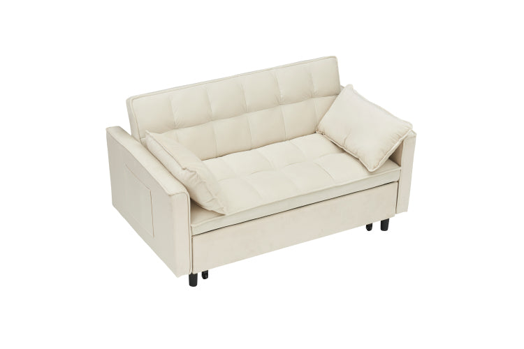Modern Velvet Sofa, Sofa Pull Out Bed, Small Beautiful Seat Casual Sofa With Back, With Pillow, Pockets, Living Room Furniture, 3 In 1 Convertible Sleep Sofa Bed