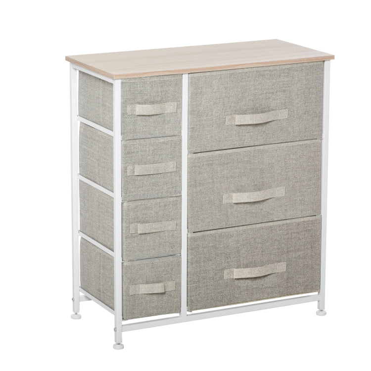 Homcom 7 Drawer Dresser Storage Tower Cabinet Organizer Unit, Easy Pull Fabric Bins With Metal Frame For Bedroom, Closets, Light Gray