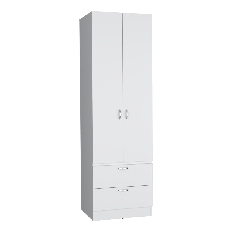 Armoire Wardrove 76" H, Hanging Rod, 2 Drawers, 1 Shelf, White