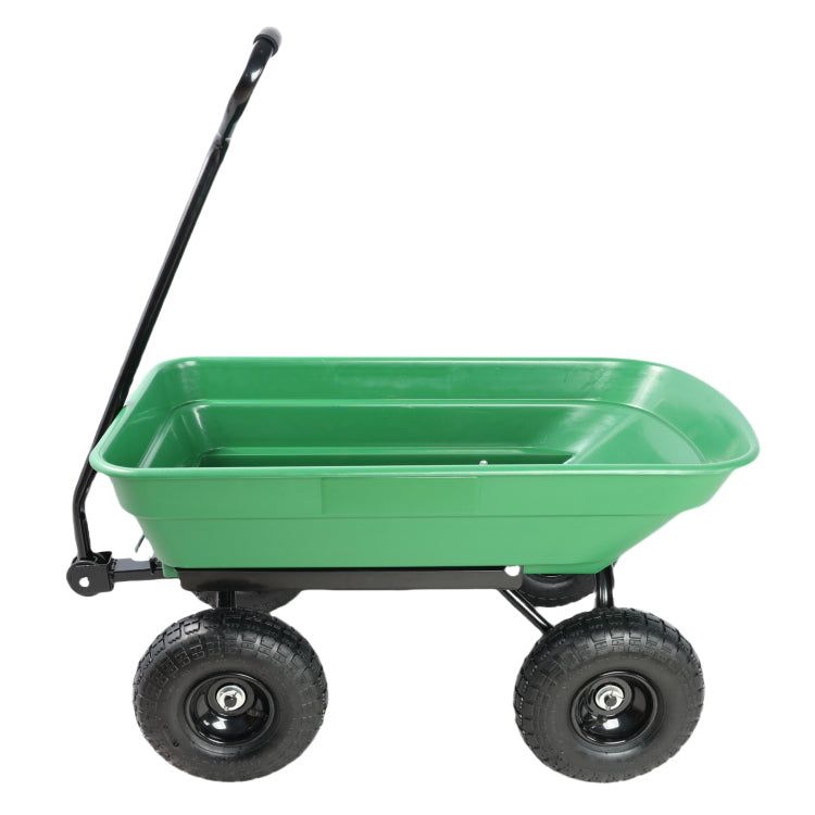 Folding Car Poly Garden Dump Truck With Steel Frame, 10 Inches. Pneumatic Tire, 300 Lb Capacity Body 55L Green