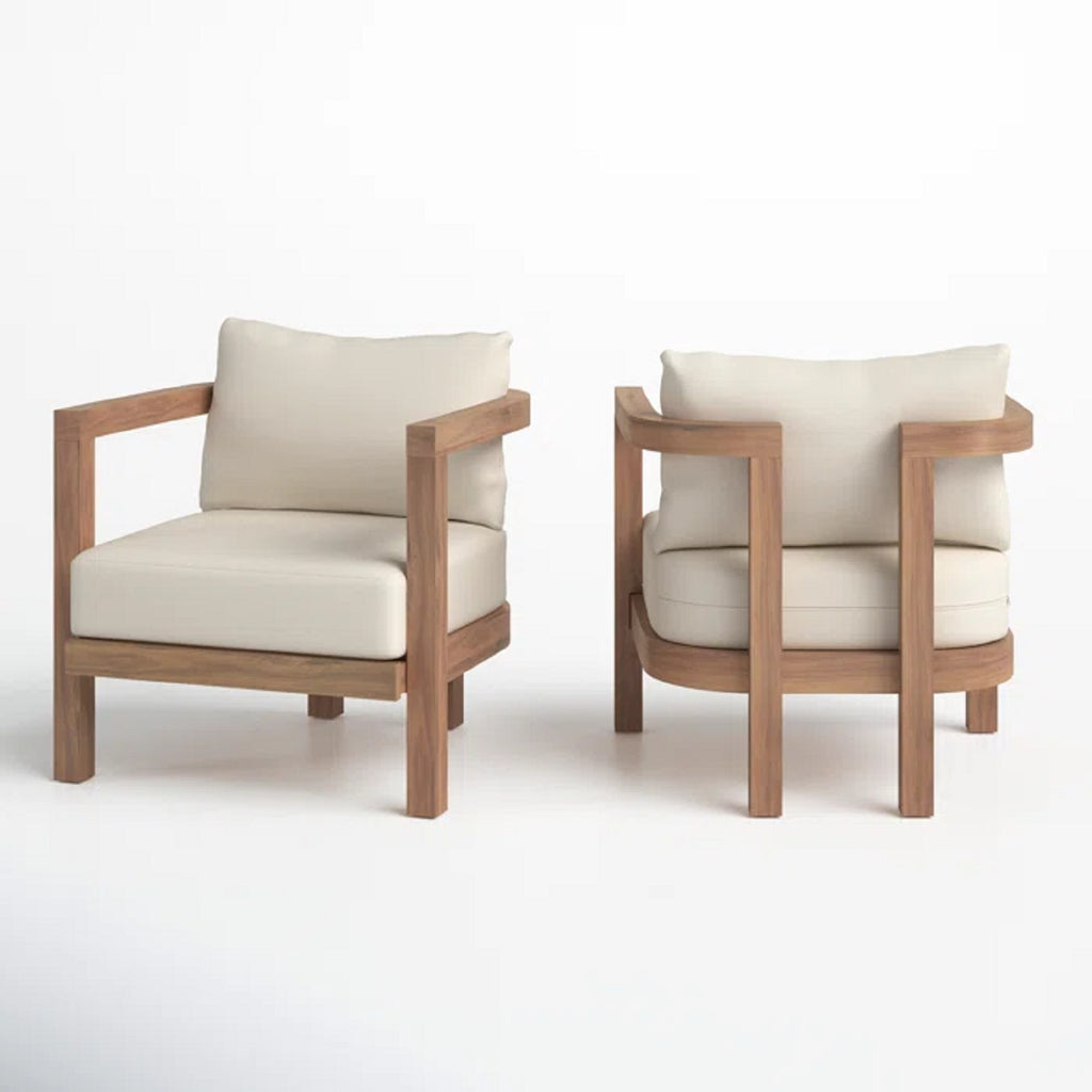 Set Of 2 Outdoor Acacia Wood Patio Club Chair, Patio Furniture,Waterproof Thick Cushion Deep Seating For Porch, Garden, Backyard, Balcony, Weight Capacity 400Lbs, Brown Wash, Beige Cushion