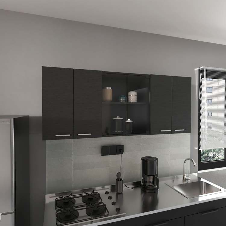 59 Inch Two Center Glass Doors Wall Cabinet Wenge
