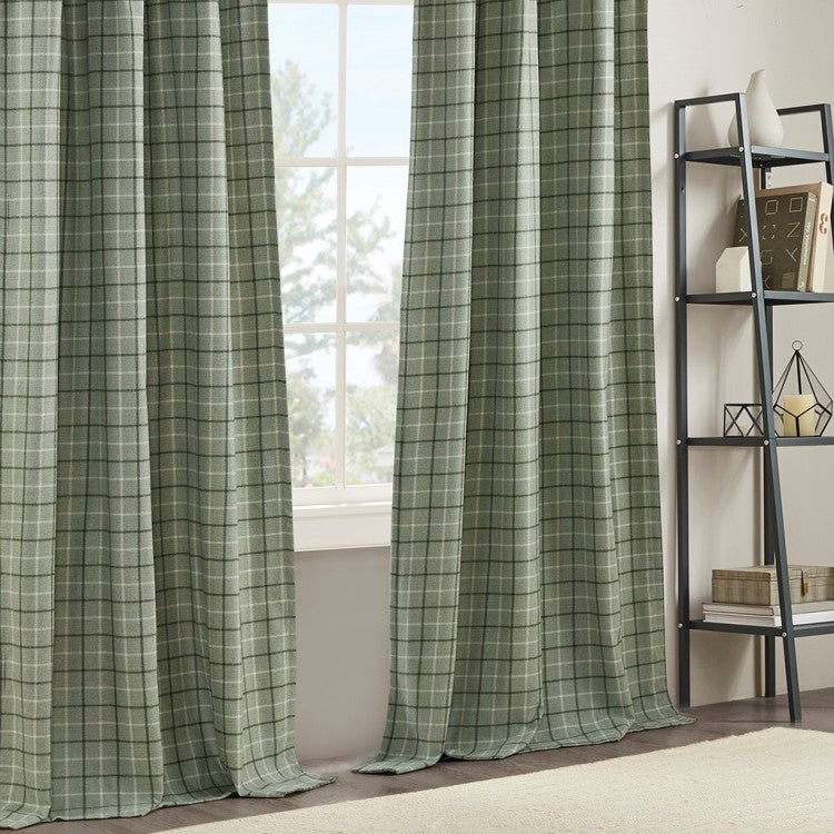 Plaid Faux Leather Tab Top Curtain Panel With Fleece Lining Only 1 Pc Curtain Panel