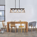 32" Oak Industrial 5 Light Pendant Chandelier, Modern Metal Cage Design, Adjustable Hanging Light For Dining Room, Kitchen, Living Room No Bulbs