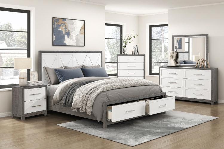 Two Drawers Nightstand Ivory And Gray Finish Bedroom Furniture 1Pc
