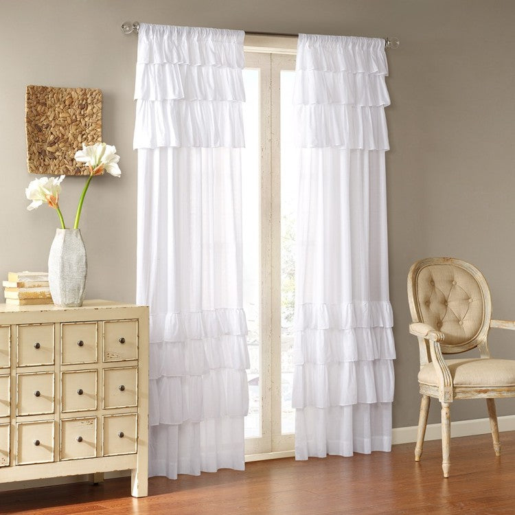 Cotton Oversized Ruffle Curtain Panel White 50X84"