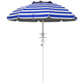 Outsunny 5.7' Portable Beach Umbrella With Tilt, Adjustable Height, 2 Cup Holders & Hooks, Uv 40 Ruffled Outdoor Umbrella With Vented Canopy, Blue White Stripe